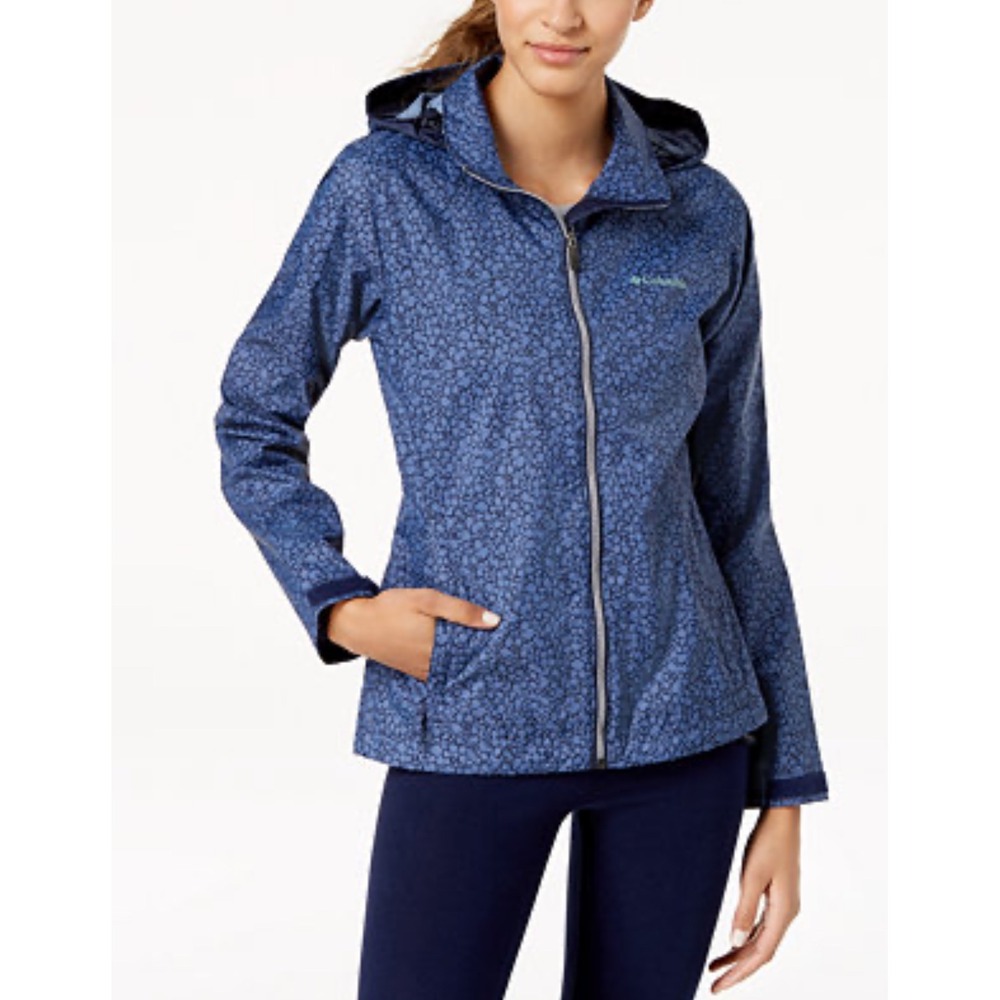 Women's Columbia Switchback Waterproof Printed Raincoat size SM windbreaker blue